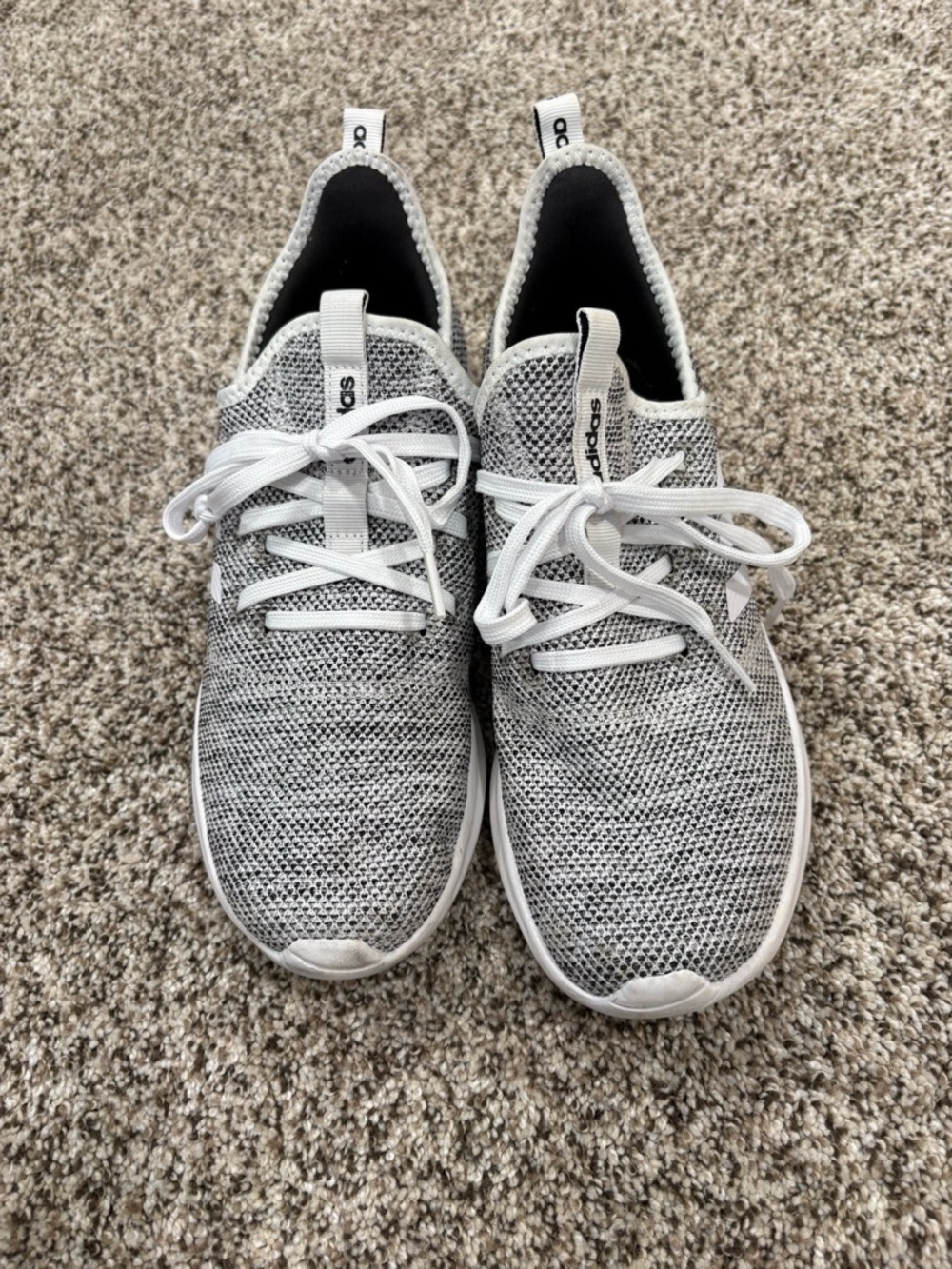 adidas Women’s White and Gray Knit Slip-On Cloudfoam Sneakers